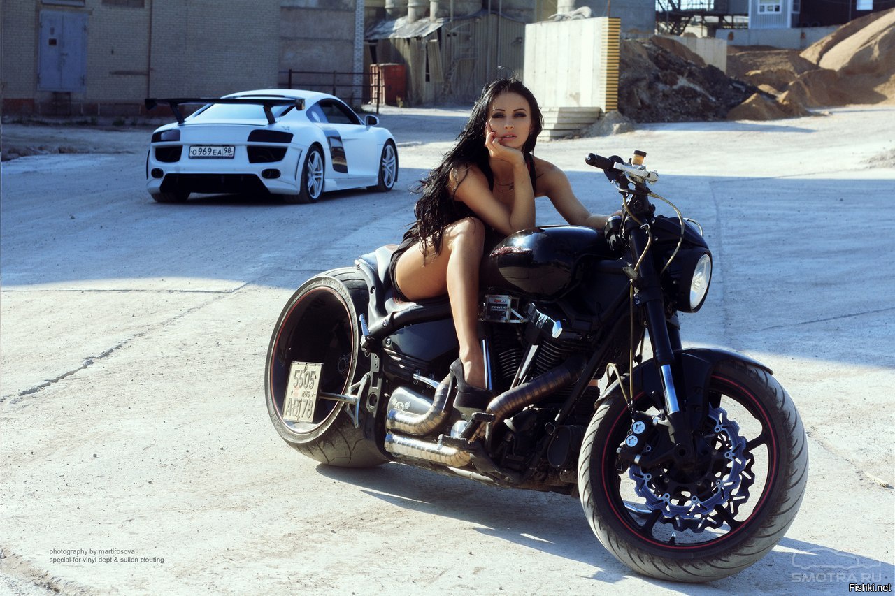 Sexy model Brunettes on a motorcycle in Urumqi